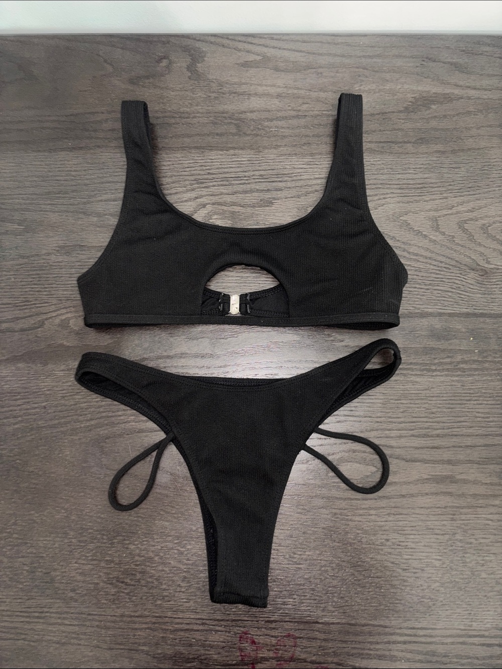 Black Scoop Cutout Bikini Set - Women Swim